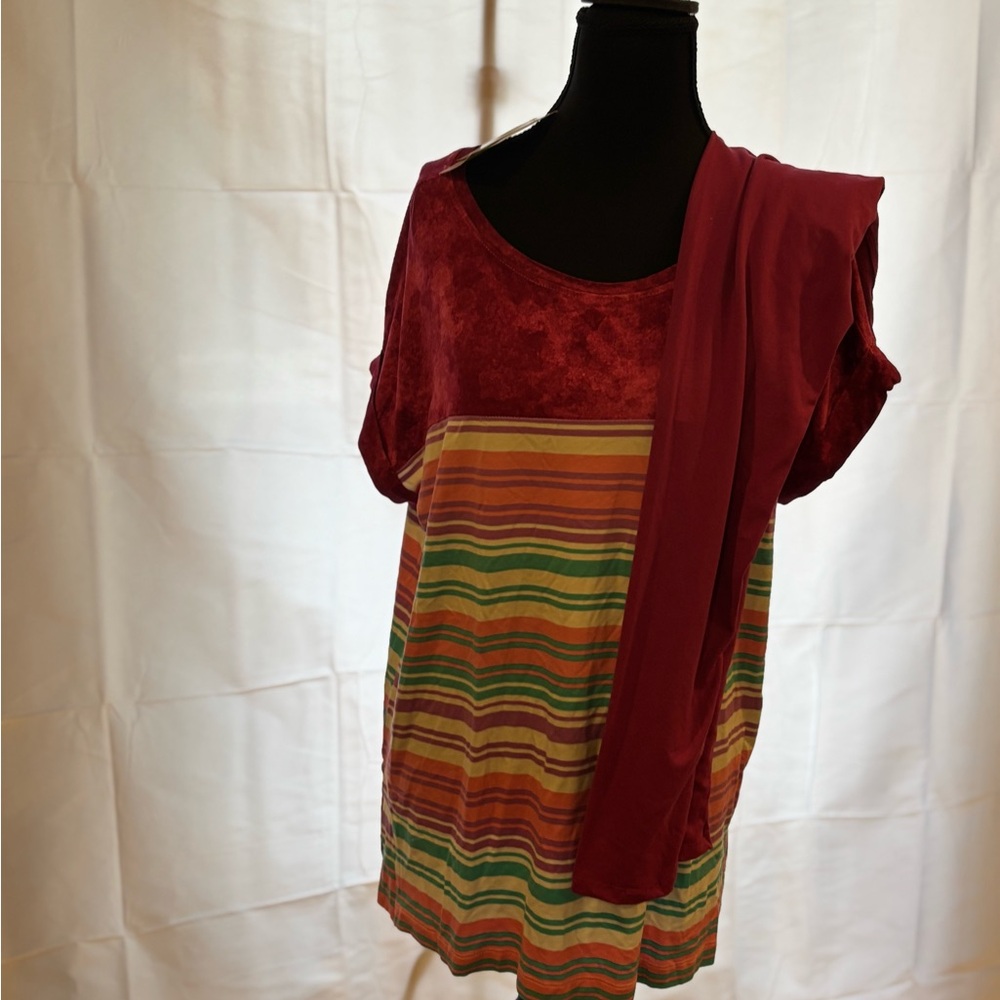 LuLaRoe Multicolor Striped LeahTop with OS matching Pink Leggings